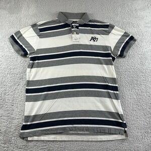 Vintage Y2K Aeropostale Aero Stripe Pattern Polo Shirt Mens Large‎ Blue  Collar